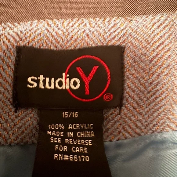 Studio Y Skirt Grey-Brownish Teal Herringbone Flare Lace Hem 15/16 - Picture 7 of 12